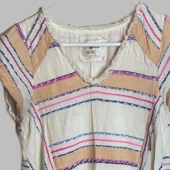 Anthropologie Holding Horses Striped Frayed Hem Mini Dress Boho Size Small - Picture 4 of 7